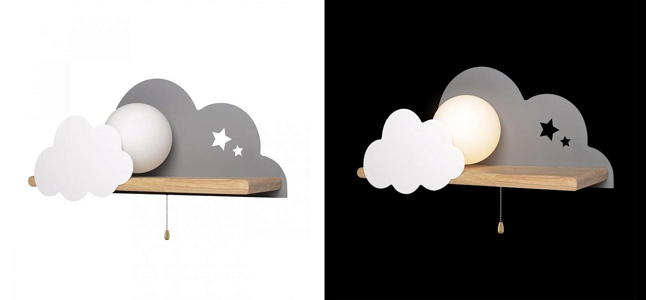Бра с деревянной полкой серое Облако Wall Lamp Grey Cloud Бра с деревянной полкой серое Облако Wall Lamp Grey Cloud - Loft-Concept в Орле