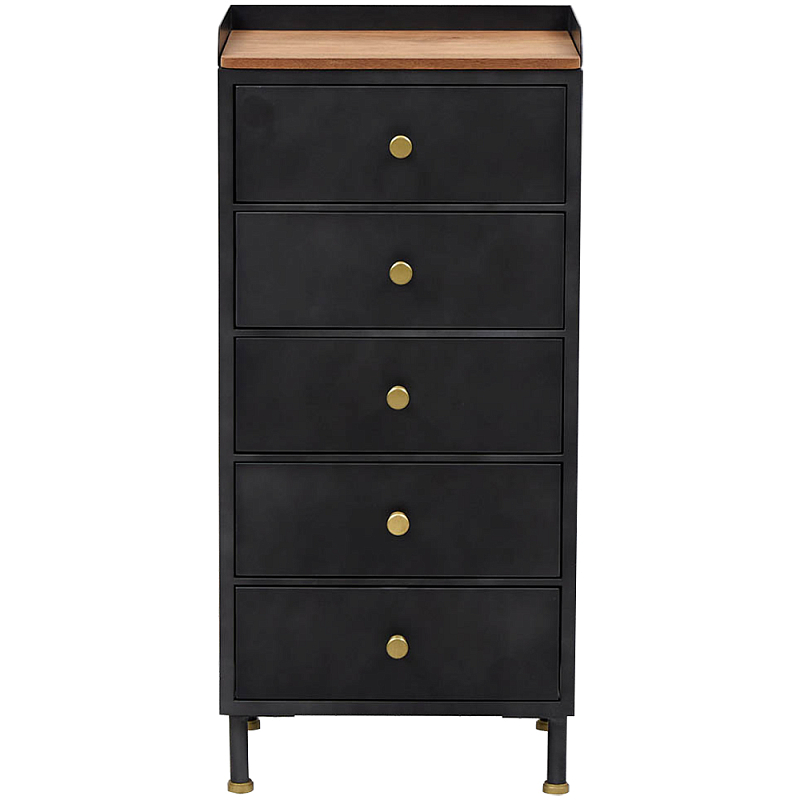 Высокий комод с 5-ю ящиками Cesar Black Chest of Drawers Черный Латунь Древесина Высокий комод с 5-ю ящиками Cesar Black Chest of Drawers Черный Латунь Древесина в Орле | Loft Concept