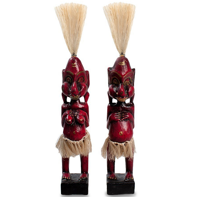 Комплект из 2-х деревянных статуэток Asmat Straw Headdress Statuettes Red Красный Черный Бежевый Комплект из 2-х деревянных статуэток Asmat Straw Headdress Statuettes Red Красный Черный Бежевый в Орле | Loft Concept