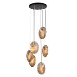 Люстра каскадная с 6-ю стеклянными круглыми плафонами янтарного цвета Savio Glass Disc Light варинант исполнения - 2 | Loft Concept в Орле