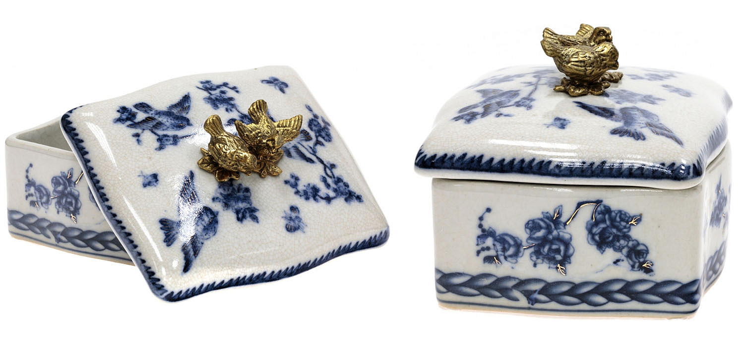 Шкатулка Blue Flowers and Bronze Birds Шкатулка Blue Flowers and Bronze Birds - Loft-Concept в Орле