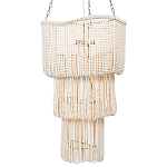 Трехъярусная люстра с подвесками из круглых деревянных бусин белая White Beads Three-tier Chandelier  варинант исполнения - 2 | Loft Concept в Орле