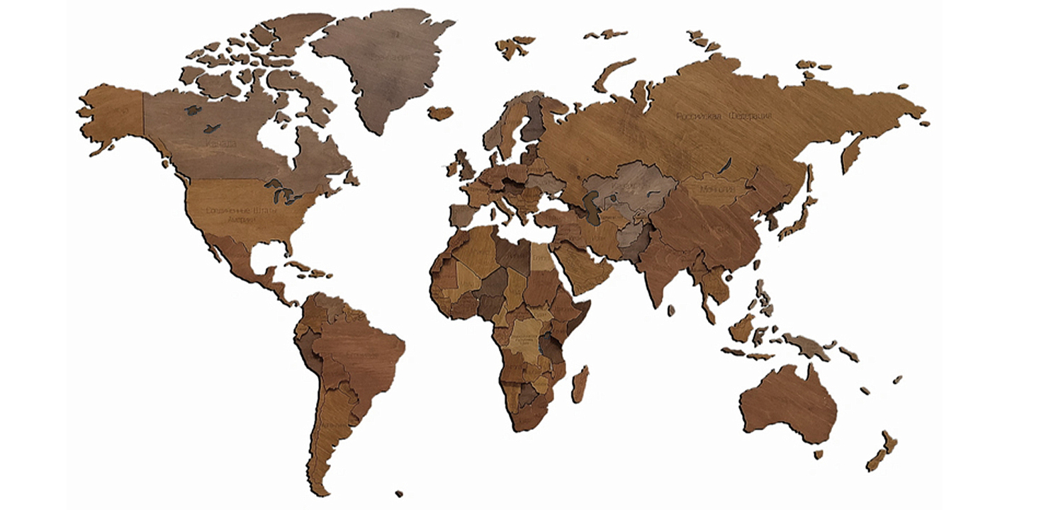 Аксессуар на стену Wooden World Map цвет орех Аксессуар на стену Wooden World Map цвет орех - Loft-Concept в Орле