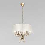 Люстра подвесная круглая с тканевым полупрозрачным абажуром и подвесками 6 ламп Gilded Elegance варинант исполнения - 2 | Loft Concept в Орле