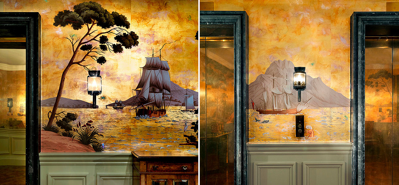 Обои ручная роспись Voyage of the Pacific Amarelo on Deep Rich Gold gilded paper with antiquing Обои ручная роспись Voyage of the Pacific Amarelo on Deep Rich Gold gilded paper with antiquing - Loft-Concept в Орле