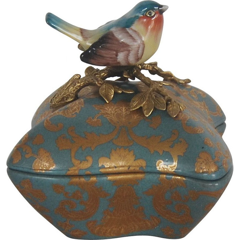 Фарфоровая шкатулка A bird on a branch Бронза Голубой Фарфоровая шкатулка A bird on a branch Бронза Голубой в Орле | Loft Concept