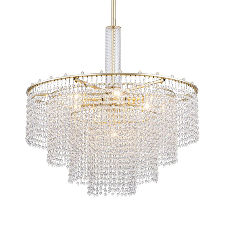 Люстра многоярусная с каскадами кристаллов Crystal Rains Золотой Прозрачный в Орле | Loft Concept 