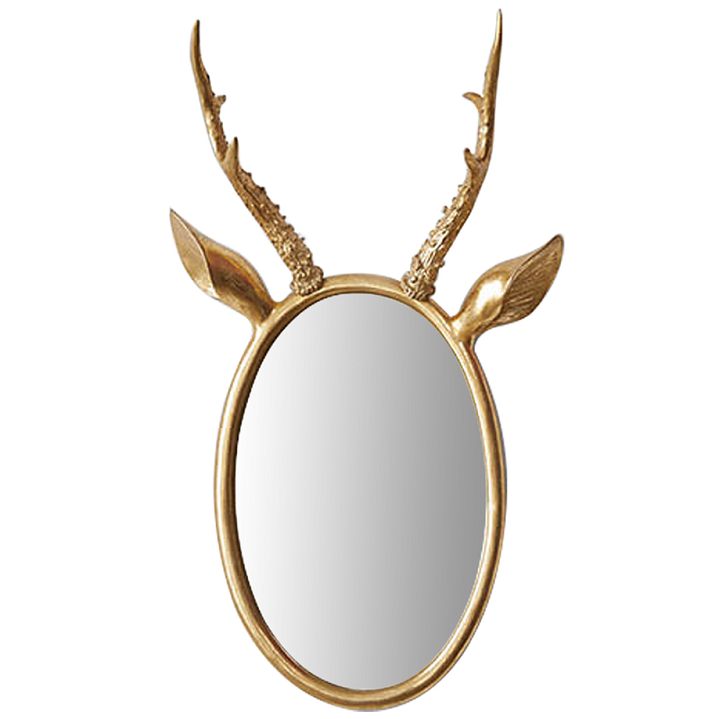 Овальное зеркало с декором оленьи рога Golden Deer Mirror Золотой в Орле | Loft Concept 
