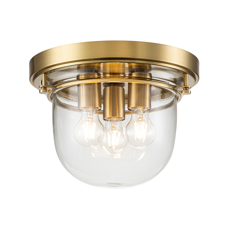 Потолочный светильник для ванных комнат с круглым стеклянным плафоном и тремя лампами Quoizel Латунь Прозрачное Стекло Хром в Орле | Loft Concept 