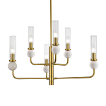 Люстра с 6-ю плафонами в форме стеклянных трубок и мраморных декоративных элементов Montreal варинант исполнения - 2 | Loft Concept в Орле