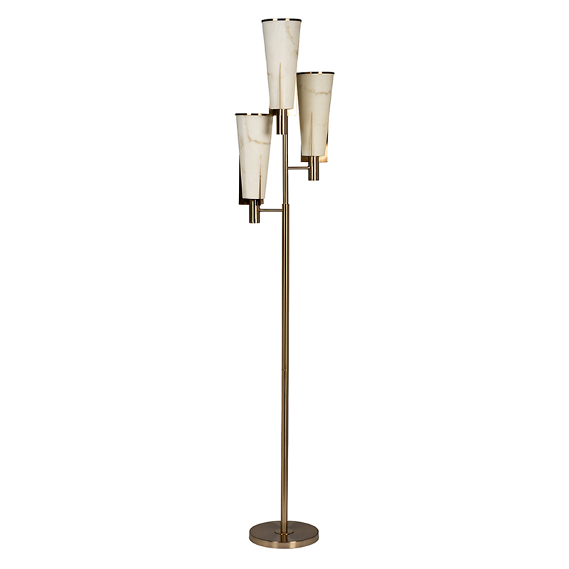 Торшер на три лампы с расцветкой под мрамор на матовом металлическом основании Elegant Classic Light Белый Латунь в Орле | Loft Concept 