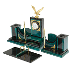 Настольный письменный набор из змеевика тёмно-зелёного цвета с декором в виде орла Successful Leader варинант исполнения - 2 | Loft Concept в Орле