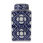 Ваза прямоугольной формы с крышкой и геометрическим узором в сине-белых цветах Blue & White Ornament  варинант исполнения - 1 | Loft Concept в Орле