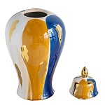 Ваза с крышкой и мазками синего и золого цвета на белом фоне Chinoiserie Ceramics варинант исполнения - 2 | Loft Concept в Орле