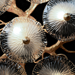 Потолочная люстра круглая ветвистыми бронзовыми элементами и стеклянными рифлеными дисками Textured Glass Chandelier варинант исполнения - 6 | Loft Concept в Орле