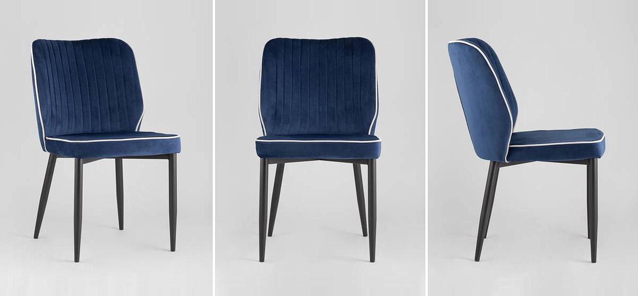 Стул Lawrence Chair Синий Велюр Белый кант Стул Lawrence Chair Синий Велюр Белый кант - Loft-Concept в Орле