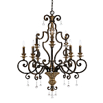Люстра с подвесками из прозрачного стекла на кованом каркасе бронзового цвета в классическом стиле Quoizel варинант исполнения - 1 | Loft Concept в Орле