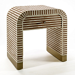 Тумбочка прикроватная с ящиком Tofino Stripes Bone Inlay Bedside Beige варинант исполнения - 2 | Loft Concept в Орле