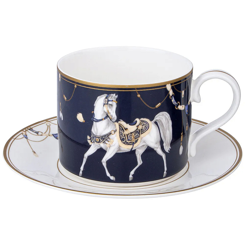 Чайная пара из фарфора с изображением лошади 300 мл Porcelain Horse Set Белый Синий Золотой Чайная пара из фарфора с изображением лошади 300 мл Porcelain Horse Set Белый Синий Золотой в Орле | Loft Concept