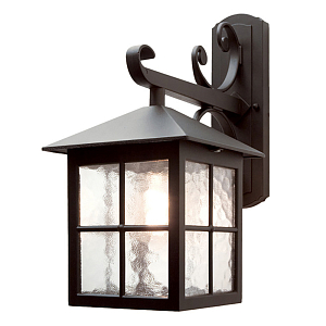 Настенный фонарь черного цвета в форме фонаря с решетчатым плафоном и фактурным стеклом Elstead Lighting