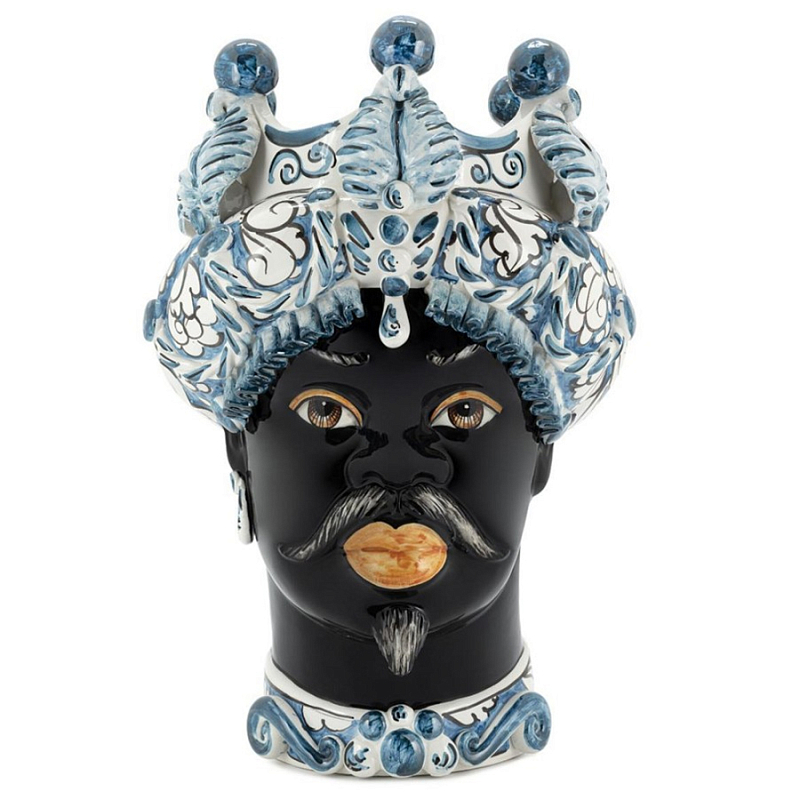 Ваза Ваза Vase Moro Man Medium Leaves Blue Черный Голубой Белый Ваза Ваза Vase Moro Man Medium Leaves Blue Черный Голубой Белый в Орле | Loft Concept