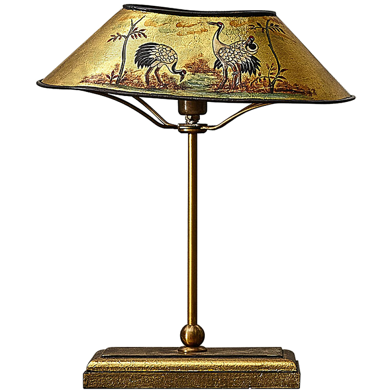 Настольная лампа с абажуром из металла Chinoiserie Cranes Table Lamp Gold Золотой Мульти Настольная лампа с абажуром из металла Chinoiserie Cranes Table Lamp Gold Золотой Мульти в Орле | Loft Concept