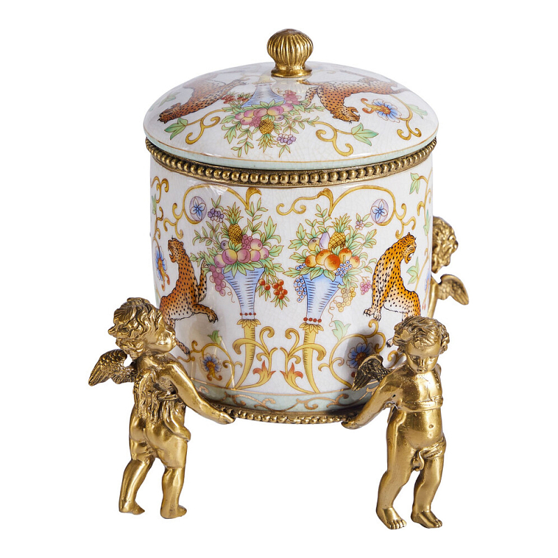 Шкатулка на ангелах из фарфора с бронзовыми элементам Eden Garden Бронза Мульти в Орле | Loft Concept 
