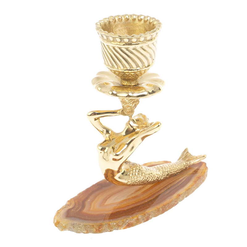 Подсвечник из натурального камня агат светло-коричневый Stone Candlestick Бежевый Золотой в Орле | Loft Concept 