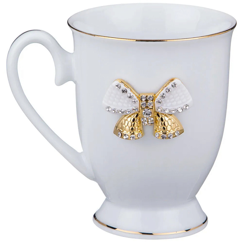Кружка из фарфора белая со стразами 300 мл Shine Porcelain Белый Золотой Кружка из фарфора белая со стразами 300 мл Shine Porcelain Белый Золотой в Орле | Loft Concept