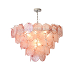 Люстра с каскадом из круглых розовых стеклянных дисков Pink Light Waterfall варинант исполнения - 4 | Loft Concept в Орле