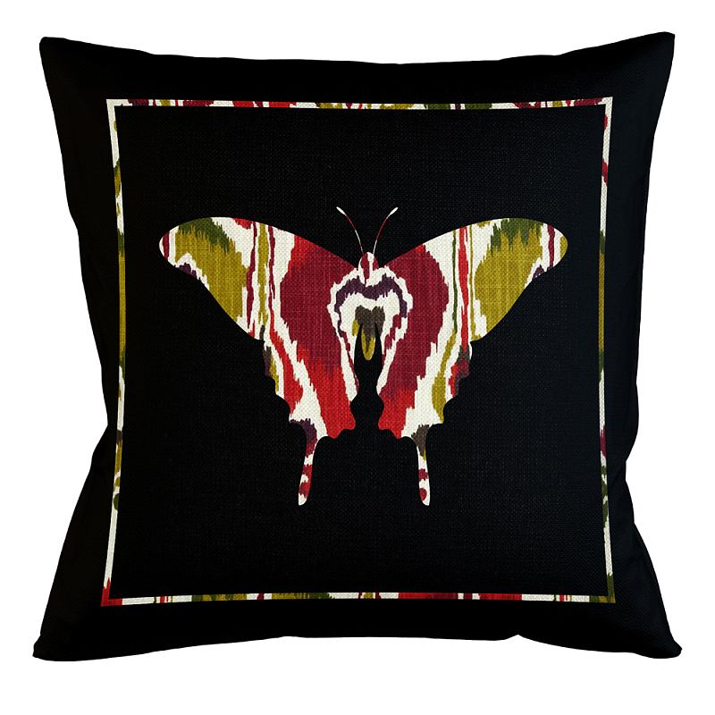 Подушка декоративная бабочка цветной узор Ikat Pattern Мульти Бежевый Черный в Орле | Loft Concept 