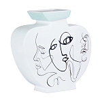 Ваза плоская белая с абстрактными черными линиями в форме лиц Faces of Imagination варинант исполнения - 1 | Loft Concept в Орле