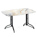 Обеденный стол с прямоугольной столешницей из стекла на черных металлических ножках White Marble варинант исполнения - 1 | Loft Concept в Орле