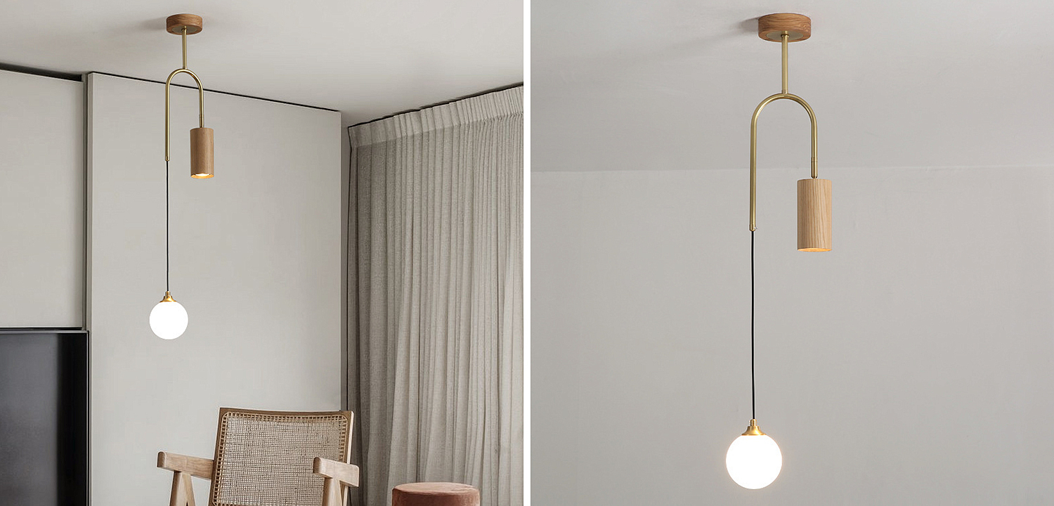 Потолочный светильник Ando Wooden Metal Brass Light 2 плафона Потолочный светильник Ando Wooden Metal Brass Light 2 плафона - Loft-Concept в Орле