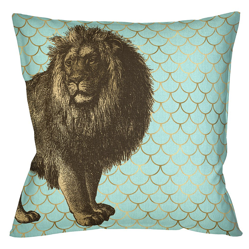 Подушка Safari light blue lion Бирюзовый Глянцевое золото Подушка Safari light blue lion Бирюзовый Глянцевое золото в Орле | Loft Concept
