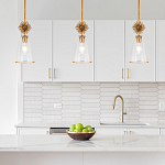 Подвесной светильник золотого цвета с колоколообразным стеклянным плафоном и декоративным элементом Elstead Lighting варинант исполнения - 9 | Loft Concept в Орле