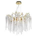 Люстра золотого цвета с декоративными ветками и длинными прозрачными стеклянными подвесами в форме сосулек Droplet Chandelier варинант исполнения - 2 | Loft Concept в Орле
