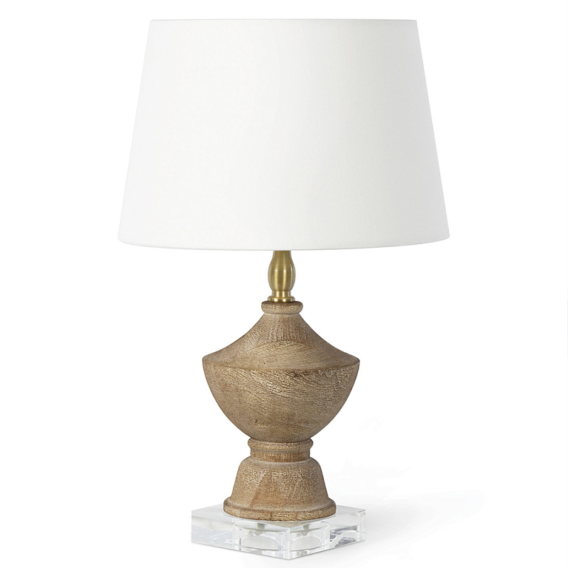 Настольная лампа деревянная с белым абажуром Wooden Table Lamp Коричневый Латунь Белый Настольная лампа деревянная с белым абажуром Wooden Table Lamp Коричневый Латунь Белый в Орле | Loft Concept
