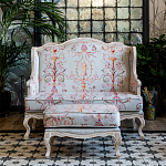 Двухместный диван из массива бука серый с растительным орнаментом Raffael Blue Grey Sofa варинант исполнения - 8 | Loft Concept в Орле