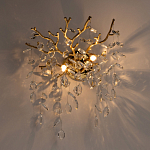 Бра золотого цвета с декоративными ветвями и прозрачными подвесками в форме листьев Droplet Chandelier варинант исполнения - 2 | Loft Concept в Орле