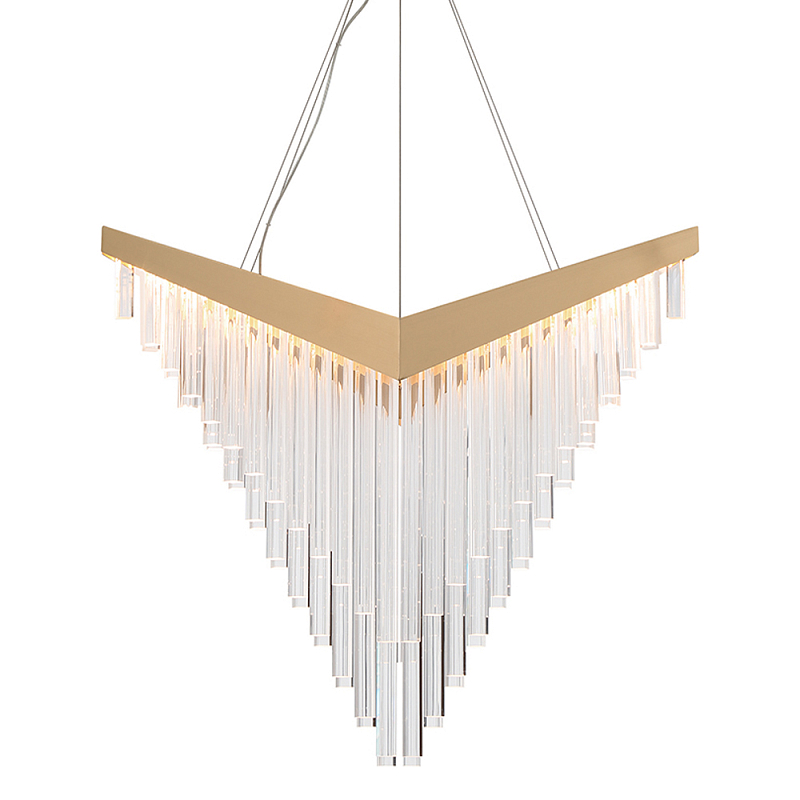 Люстра золотого цвета в форме галочки с каскадом длинных прозрачных трубок Eurofase матовое золото Прозрачный в Орле | Loft Concept 