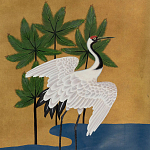 Обои ручная роспись Tsuro Cranes Original colourway on Gold Bullion gilded silk варинант исполнения - 1 | Loft Concept в Орле