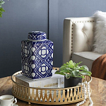 Ваза прямоугольной формы с крышкой и геометрическим узором в сине-белых цветах Blue & White Ornament  варинант исполнения - 7 | Loft Concept в Орле