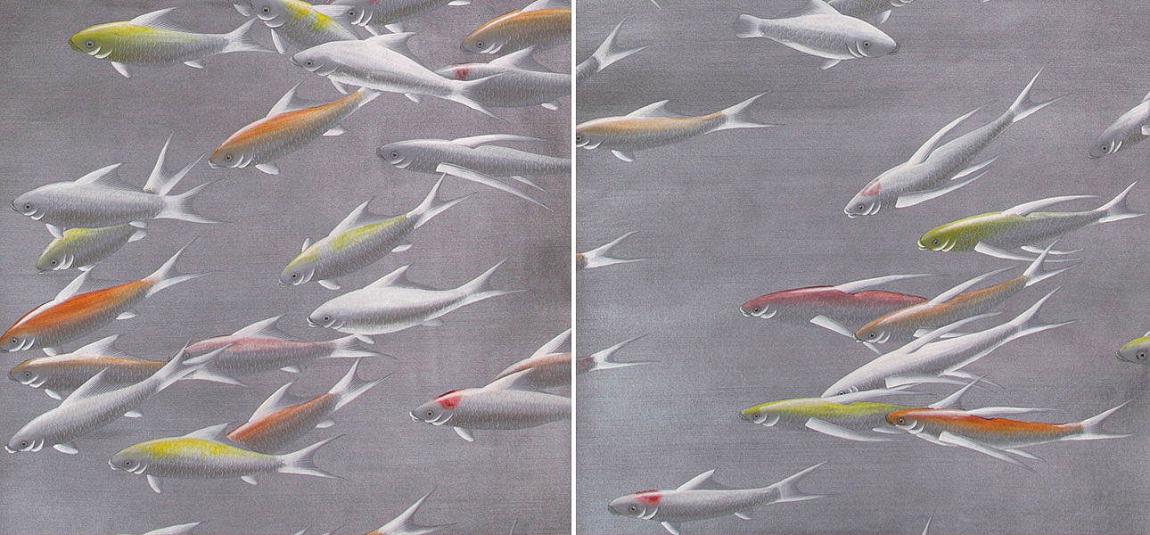 Обои ручная роспись Fishes Koi on Flash metallic Xuan paper Обои ручная роспись Fishes Koi on Flash metallic Xuan paper - Loft-Concept в Орле