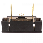 Настольный письменный набор из бежевого мрамора с часами и гербом Marble Accessory варинант исполнения - 3 | Loft Concept в Орле