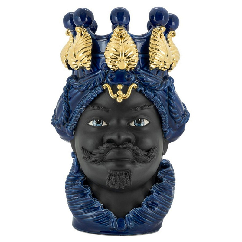 Ваза Vase Moro Man Ltd Blue Черный Синий Золотой Ваза Vase Moro Man Ltd Blue Черный Синий Золотой в Орле | Loft Concept