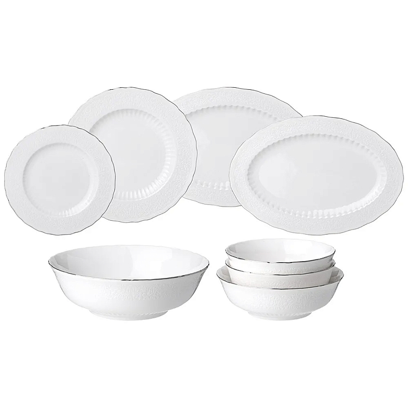 Обеденный сервиз белый из фарфора на 6 персон 23 предмета Garden Whisper Porcelain Set Белый Обеденный сервиз белый из фарфора на 6 персон 23 предмета Garden Whisper Porcelain Set Белый в Орле | Loft Concept