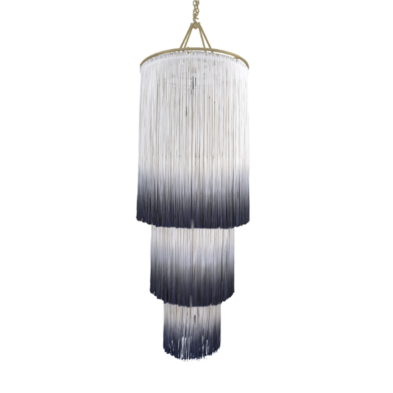 Люстра круглая трехъярусная из бахромы Indigo Gradient Braided Fringe Синий Белый Люстра круглая трехъярусная из бахромы Indigo Gradient Braided Fringe Синий Белый в Орле | Loft Concept