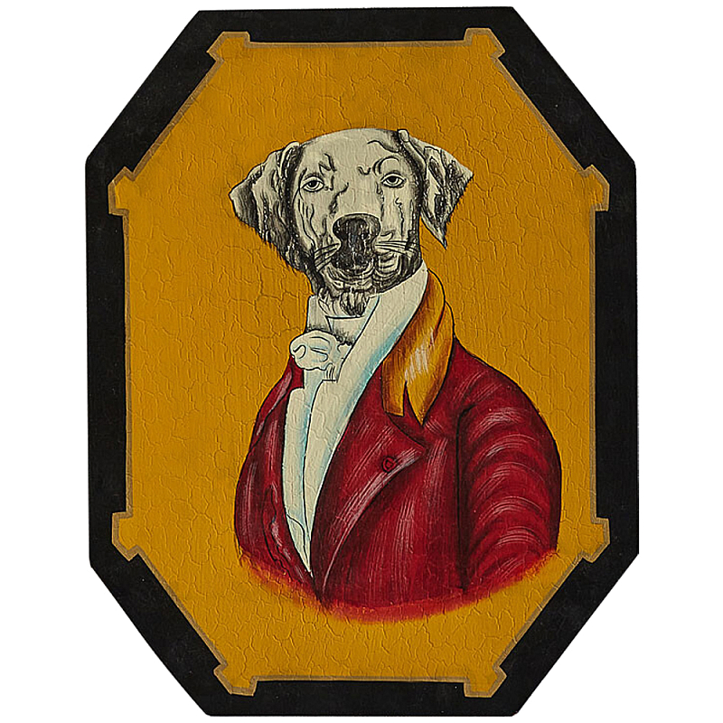 Картина в раме Chinoiserie Grey Dog Yellow Portrait Желтый Красный Белый Черный Мульти Картина в раме Chinoiserie Grey Dog Yellow Portrait Желтый Красный Белый Черный Мульти в Орле | Loft Concept