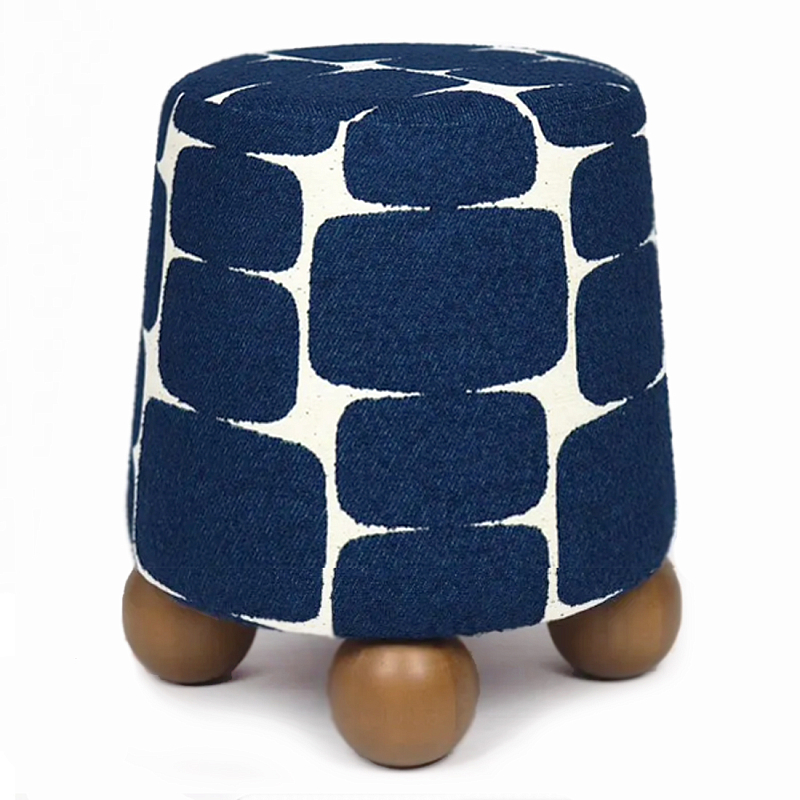 Пуф Wakonda с Круглыми  ножками Синий орнамент  Белый Темно-синий Коричневый в Орле | Loft Concept 